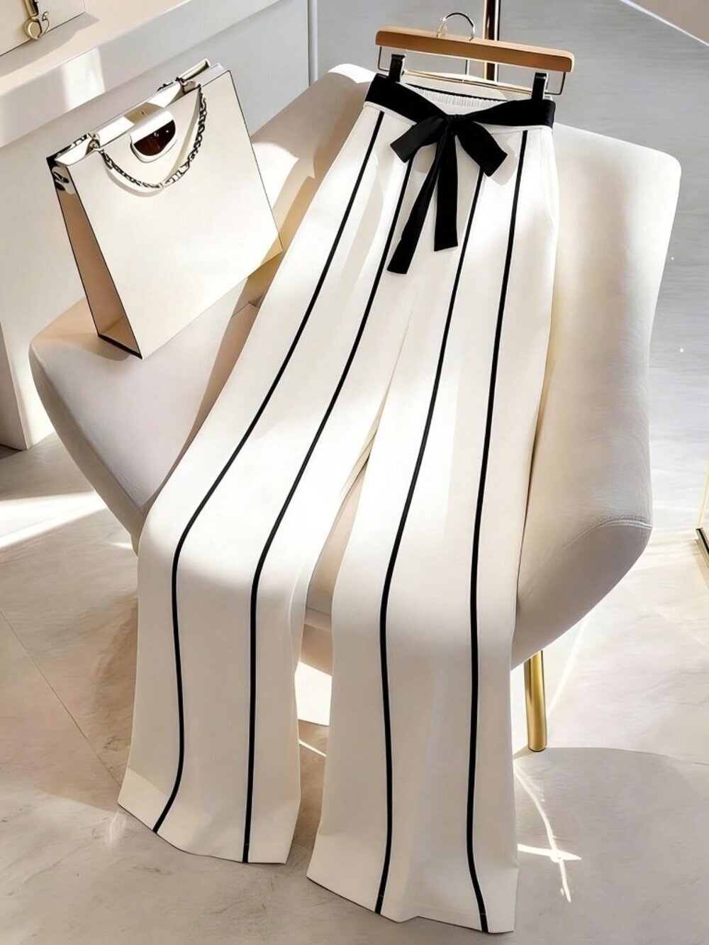 Black And White Casual Women's Pants